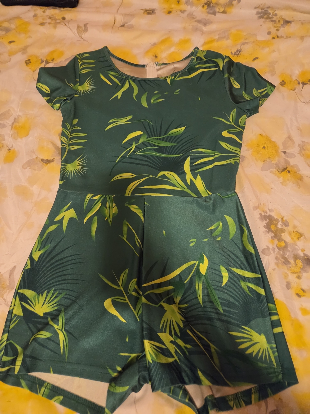 Girls' Green Tropical Print Fit-and-Flare Dress